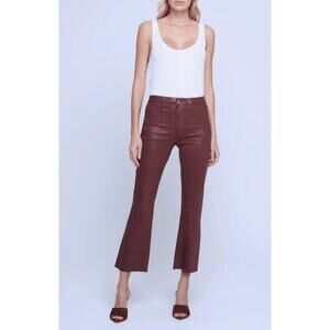 L’Agence Kendra High Rise Cropped Flare Jeans Dark Cinnamon Brown 27